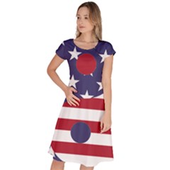 Yang Yin America Flag Abstract Art Asian Balance Classic Short Sleeve Dress by Wegoenart