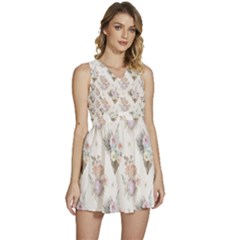 Roses-white Sleeveless High Waist Mini Dress by nateshop