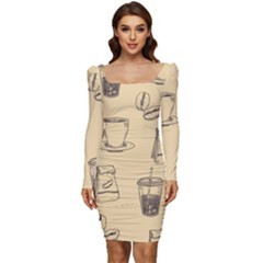 Coffee-56 Women Long Sleeve Ruched Stretch Jersey Dress by nateshop