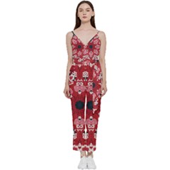 Traditional Cherry Blossom  V-neck Spaghetti Strap Tie Front Jumpsuit by Kiyoshi88