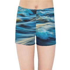 Waves Wave Water Blue Sea Ocean Abstract Kids  Sports Shorts by Salman4z