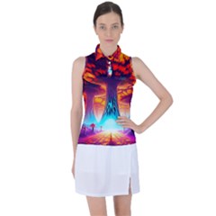 Sci-fi Fantasy Art Painting Colorful Pattern Women s Sleeveless Polo Tee by Ravend