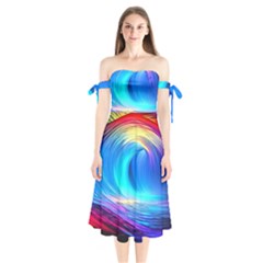 Art Fantasy Painting Colorful Pattern Design Shoulder Tie Bardot Midi Dress by Ravend