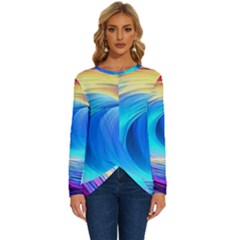 Art Fantasy Painting Colorful Pattern Design Long Sleeve Crew Neck Pullover Top by Ravend