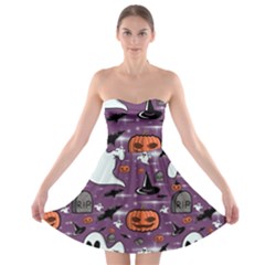 Pumpkin Ghost Witch Hat Halloween Sketch Holiday Strapless Bra Top Dress by Ravend