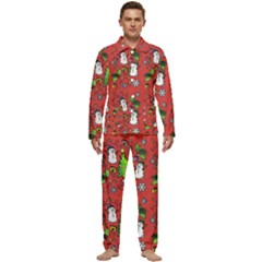 Santa Snowman Gift Holiday Christmas Cartoon Men s Long Sleeve Velvet Pocket Pajamas Set by Ravend