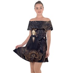 Eagle Ornate Pattern Feather Texture Off Shoulder Velour Dress by Ravend