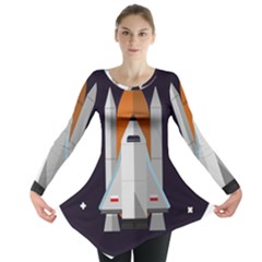 Rocket Space Universe Spaceship Long Sleeve Tunic  by Salman4z