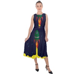 Rocket Halftone Astrology Astronaut Midi Tie-back Chiffon Dress by Salman4z
