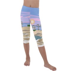 Vacation Island Sunset Sunrise Kids  Lightweight Velour Capri Leggings  by Salman4z