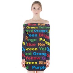 Red Yellow Blue Green Purple Long Sleeve Off Shoulder Dress