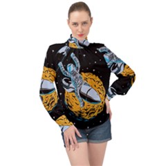 Astronaut Planet Space Science High Neck Long Sleeve Chiffon Top by Salman4z