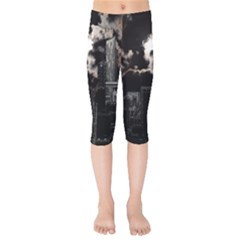 City Night Moon Skyline Skyscraper Kids  Capri Leggings  by Salman4z