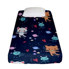 Cute Astronaut Cat With Star Galaxy Elements Seamless Pattern Fitted Sheet (single Size) by Salman4z