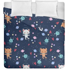 Cute Astronaut Cat With Star Galaxy Elements Seamless Pattern Duvet Cover Double Side (king Size) by Salman4z