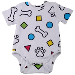 Dog Paw Seamless Pattern Footprint Bone Baby Short Sleeve Bodysuit by Salman4z