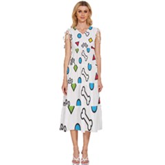 Dog Paw Seamless Pattern Footprint Bone V-neck Drawstring Shoulder Sleeveless Maxi Dress by Salman4z