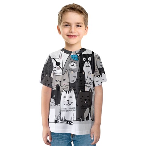 Cute Cat Hand Drawn Cartoon Style Kids  Sport Mesh Tee by Salman4z