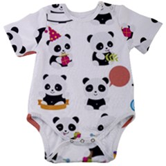 Playing Panda Cartoon Baby Short Sleeve Bodysuit by Salman4z