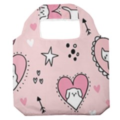 Cartoon Cute Valentines Day Doodle Heart Love Flower Seamless Pattern Vector Premium Foldable Grocery Recycle Bag by Salman4z