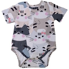 Cute Cat Couple Seamless Pattern Cartoon Baby Short Sleeve Bodysuit by Salman4z