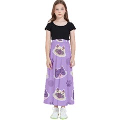 Cute Colorful Cat Kitten With Paw Yarn Ball Seamless Pattern Kids  Flared Maxi Skirt by Salman4z