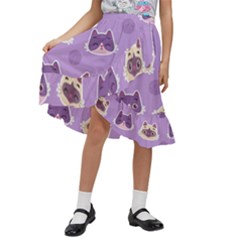 Cute Colorful Cat Kitten With Paw Yarn Ball Seamless Pattern Kids  Ruffle Flared Wrap Midi Skirt by Salman4z