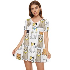 Cat Kitten Seamless Pattern Tiered Short Sleeve Babydoll Dress by Salman4z