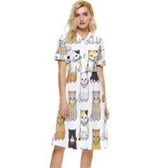 Cat Kitten Seamless Pattern Button Top Knee Length Dress by Salman4z