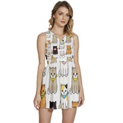 Cat Kitten Seamless Pattern Sleeveless High Waist Mini Dress by Salman4z