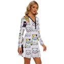 Cat Kitten Seamless Pattern Long Sleeve Deep V Mini Dress  View3