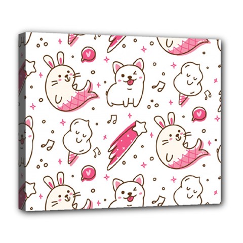 Cute Animal Seamless Pattern Kawaii Doodle Style Deluxe Canvas 24  X 20  (stretched) by Salman4z