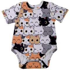 Cute-cat-kitten-cartoon-doodle-seamless-pattern Baby Short Sleeve Bodysuit by Salman4z