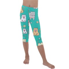 Seamless-pattern-cute-cat-cartoon-with-hand-drawn-style Kids  Lightweight Velour Capri Leggings  by Salman4z