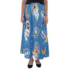 Seamless-pattern-funny-astronaut-outer-space-transportation Flared Maxi Skirt by Salman4z