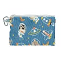 Seamless-pattern-funny-astronaut-outer-space-transportation Canvas Cosmetic Bag (Large) View1