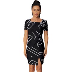 Coffee-background Fitted Knot Split End Bodycon Dress by Salman4z