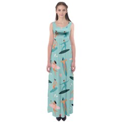 Beach-surfing-surfers-with-surfboards-surfer-rides-wave-summer-outdoors-surfboards-seamless-pattern- Empire Waist Maxi Dress by Salman4z