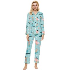 Beach-surfing-surfers-with-surfboards-surfer-rides-wave-summer-outdoors-surfboards-seamless-pattern- Womens  Long Sleeve Velvet Pocket Pajamas Set by Salman4z