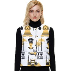 Egypt-symbols-decorative-icons-set Women s Short Button Up Puffer Vest by Salman4z