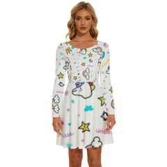 Unicorns-rainbows-seamless-pattern Long Sleeve Wide Neck Velvet Dress by Salman4z