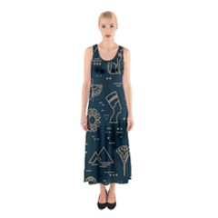 Dark-seamless-pattern-symbols-landmarks-signs-egypt -- Sleeveless Maxi Dress by Salman4z