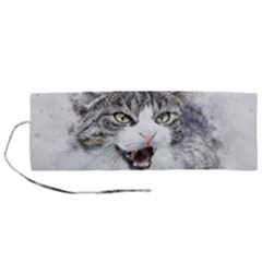 Cat Pet Art Abstract Watercolor Roll Up Canvas Pencil Holder (m) by Jancukart