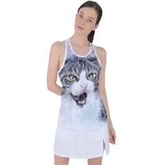 Cat Pet Art Abstract Watercolor Racer Back Mesh Tank Top by Jancukart