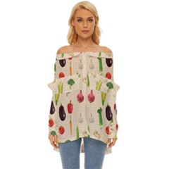 Vegetables Off Shoulder Chiffon Pocket Shirt by SychEva