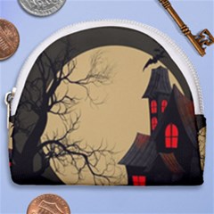 Halloween Moon Haunted House Full Moon Dead Tree Horseshoe Style Canvas Pouch by Ravend