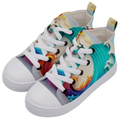 Tsunami Tidal Wave Waves Minimalist Ocean Sea Kids  Mid-top Canvas Sneakers by Ravend