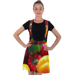 Colorful Capsicum Velvet Suspender Skater Skirt by Sparkle