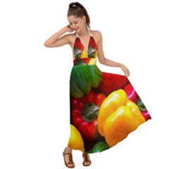 Colorful Capsicum Backless Maxi Beach Dress by Sparkle