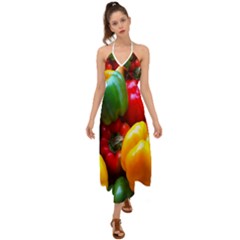 Colorful Capsicum Halter Tie Back Dress  by Sparkle